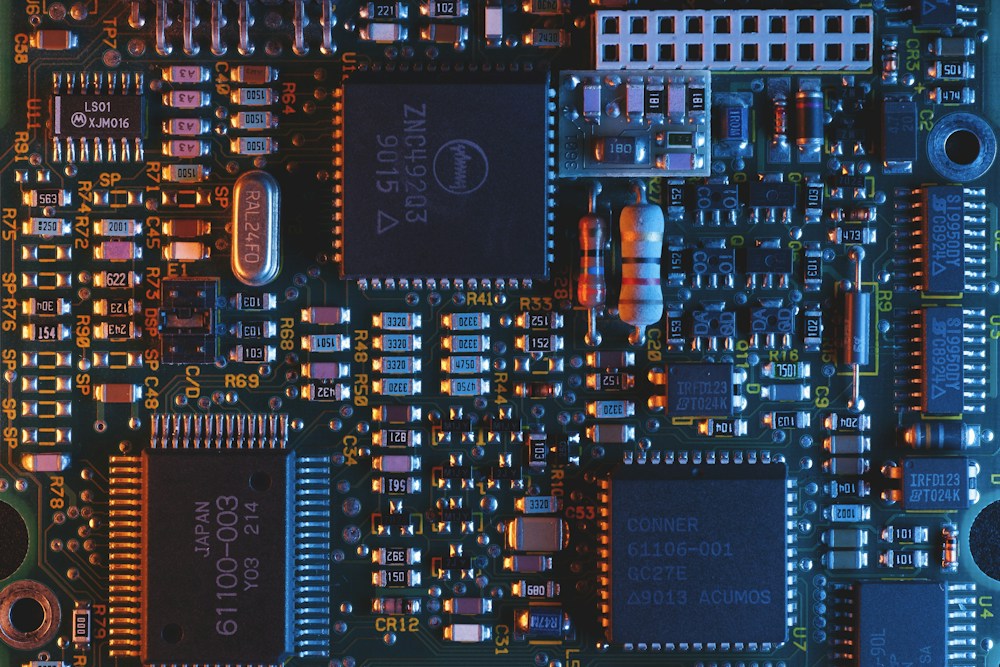 Detailed circuit board representing computing research